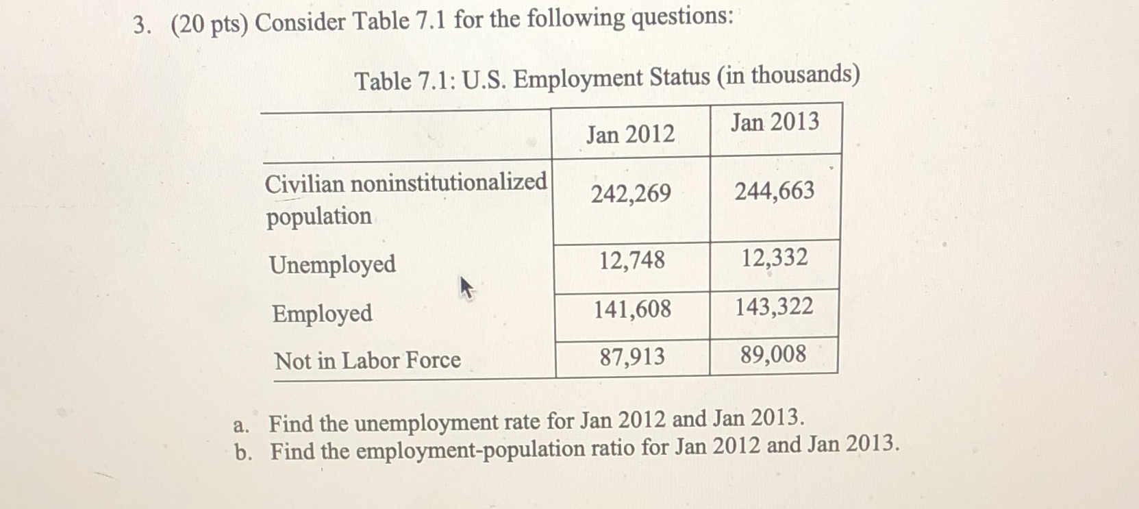 Question3 3. (20 pts) Consider Table 7.1 for the following questions: Table