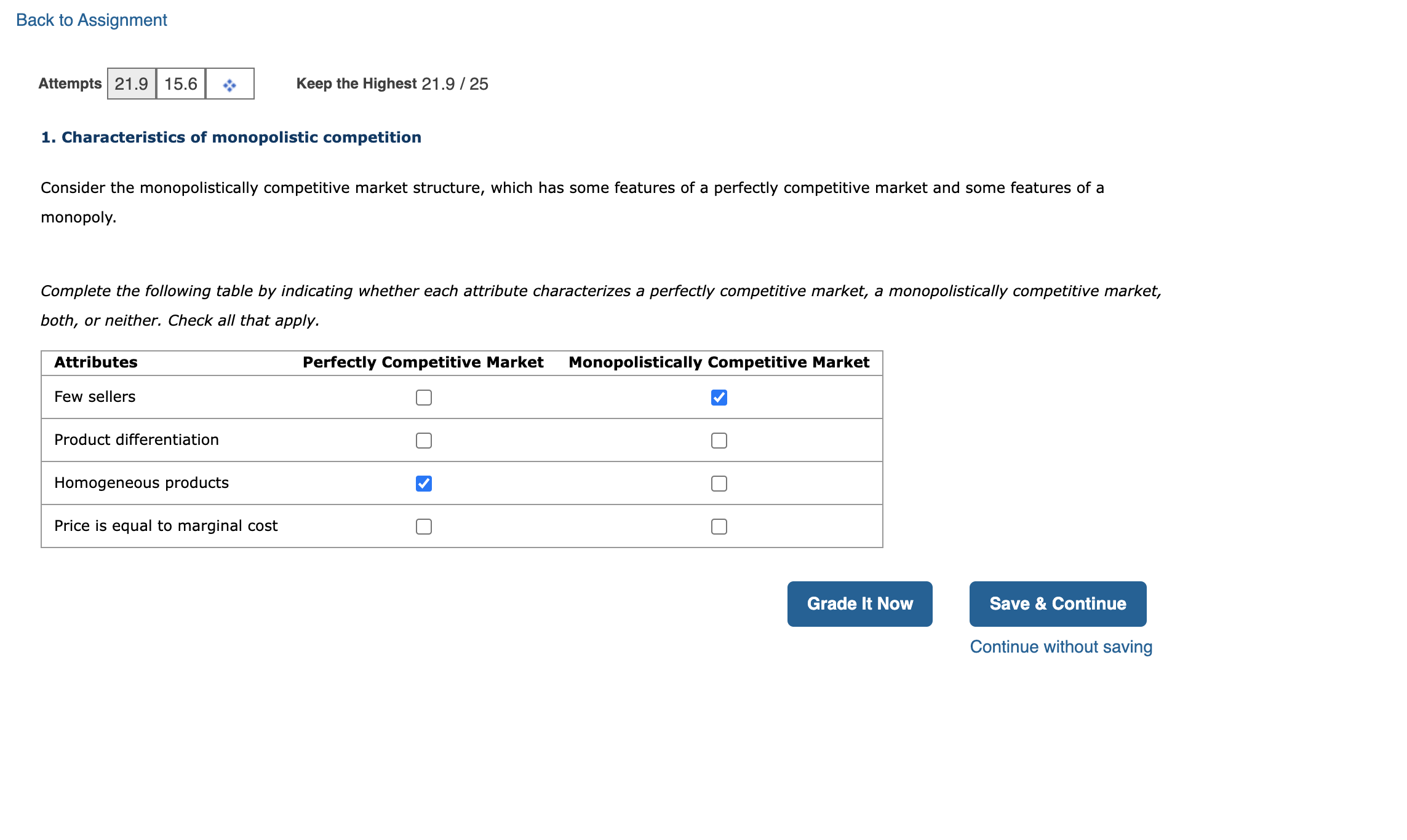 Market Few sellers Product differentiation Homogeneous products Price is equal to marginal