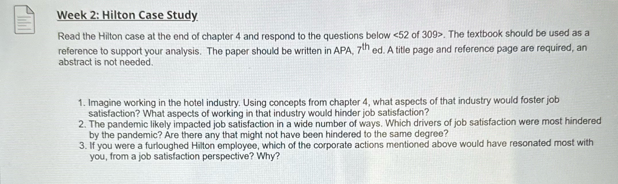  Week 2: Hilton Case Study. Read the Hilton case at the
