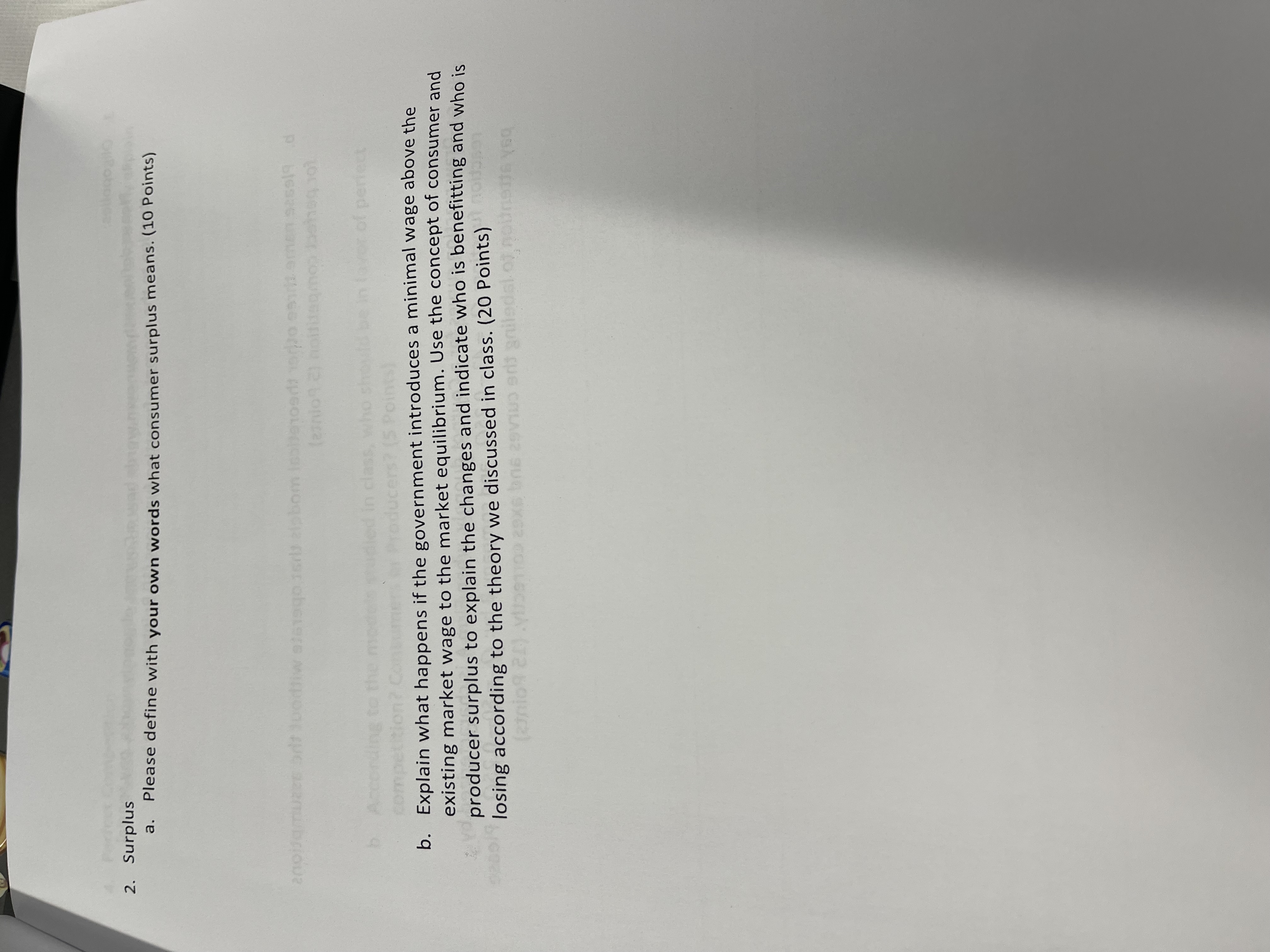 2. Surplus a. Please define with your own words what consumer