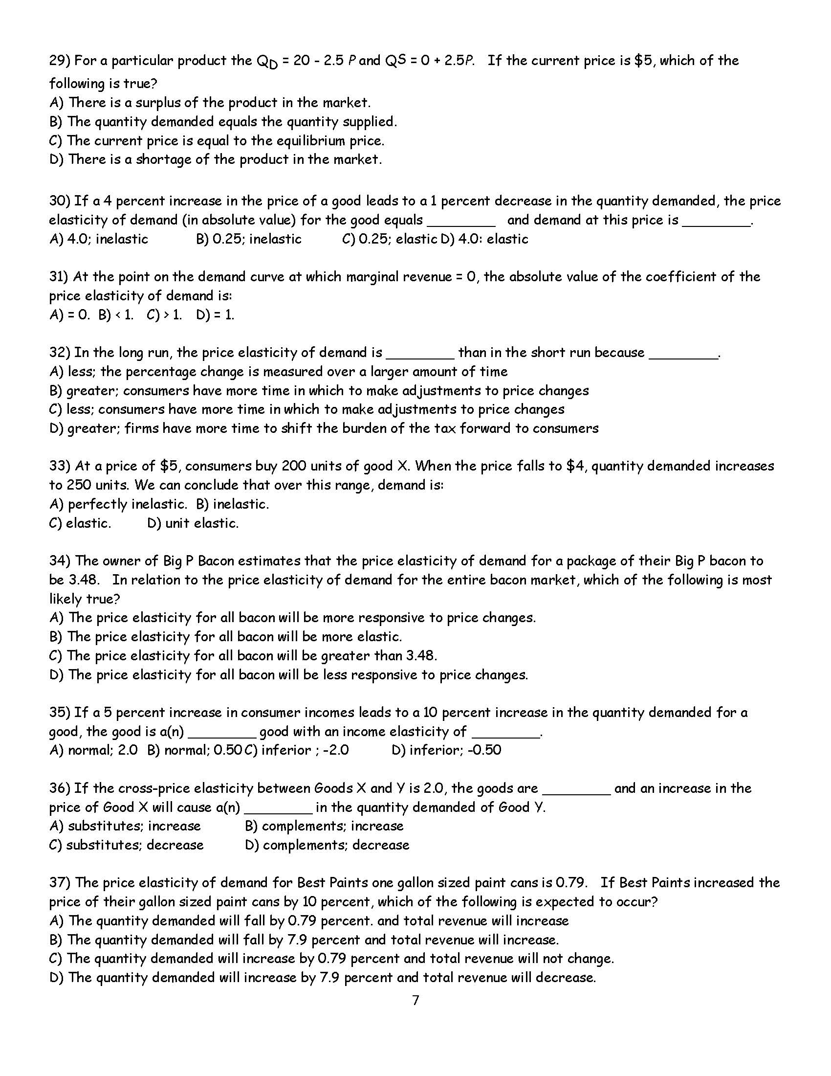 29) For a parTicular producT The QD = 20 - 2.5