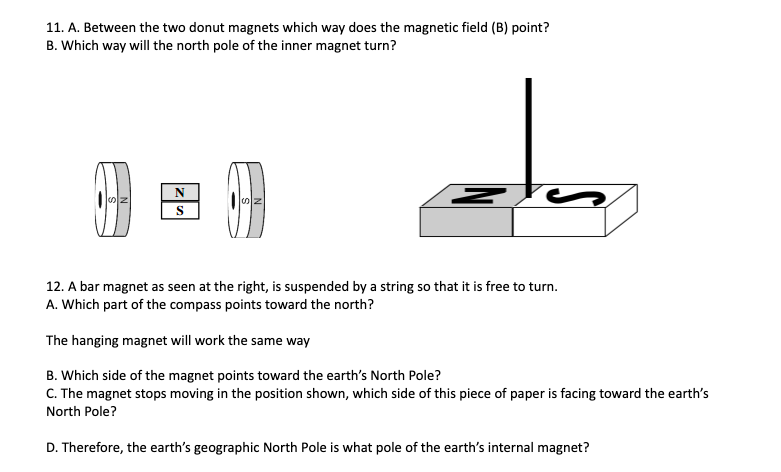 points toward which pole of a magnet?5. Use the compasses to mark