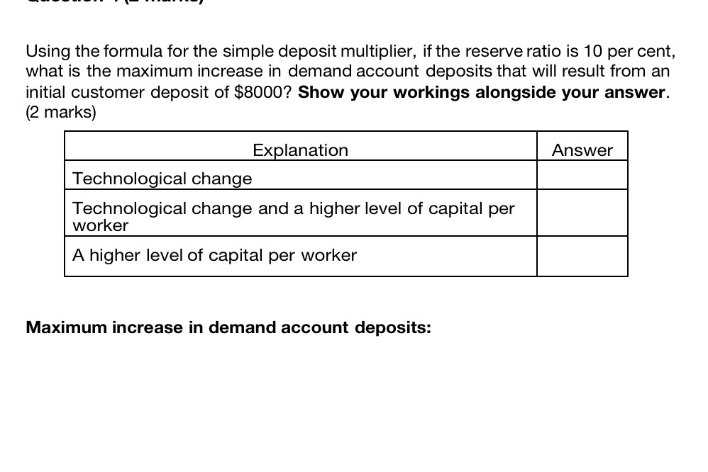  Using the formula for the simple deposit multiplier, if the reserve