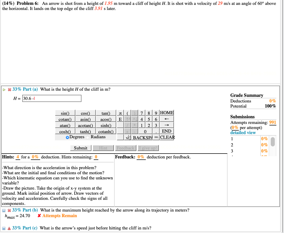 (14%) Problem 6: An arrow is shot from a height of