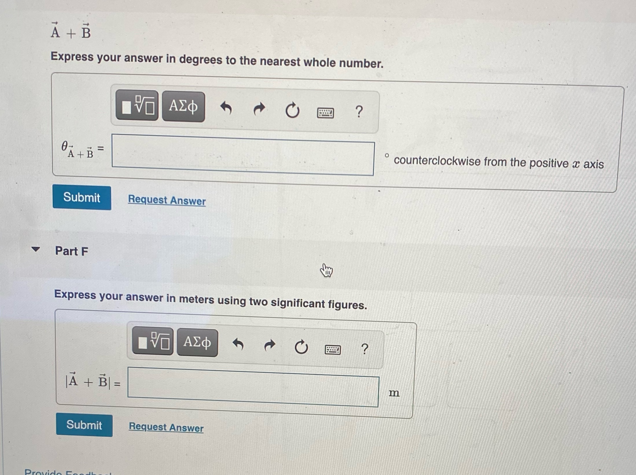  A + B Express your answer in degrees to the nearest