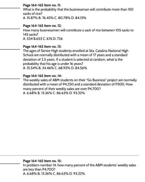 the following questions: Page 151-154 Item no. 2: Given: x -125; p