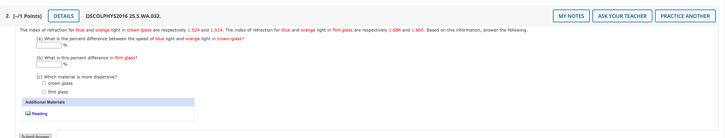 PRACTICE ANOTHER A beam of light containing red (660 nm) and violet