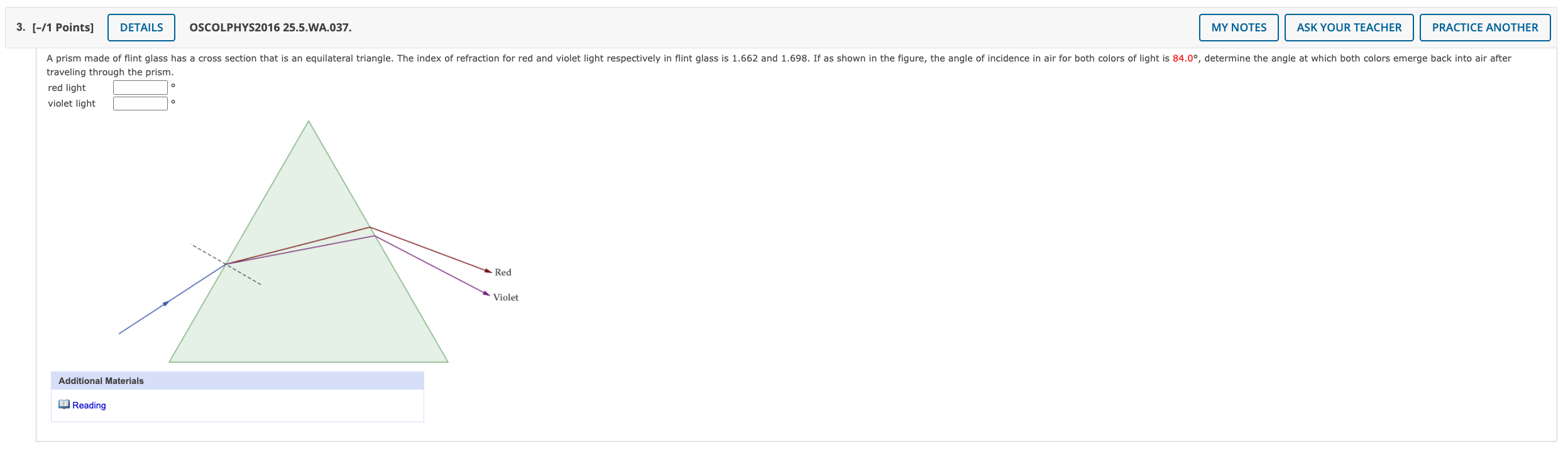 (410 nm) wavelengths travels from air, through a flat piece of crown