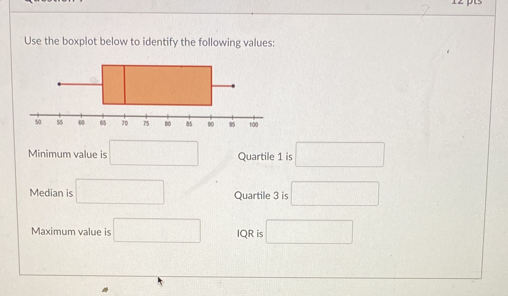 12 PLS 2 Use the boxplot below to identify the following