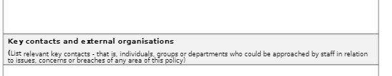  Key contacts and external organisations (List relevant key contacts - that