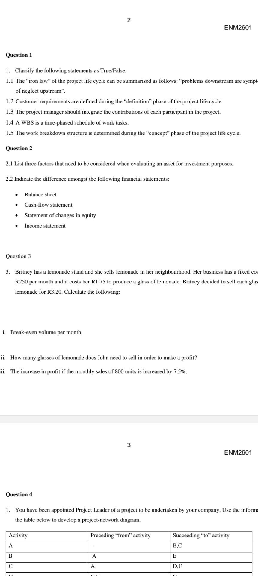  Question 1 1. Classify the following statements as True/False. 1.1 The