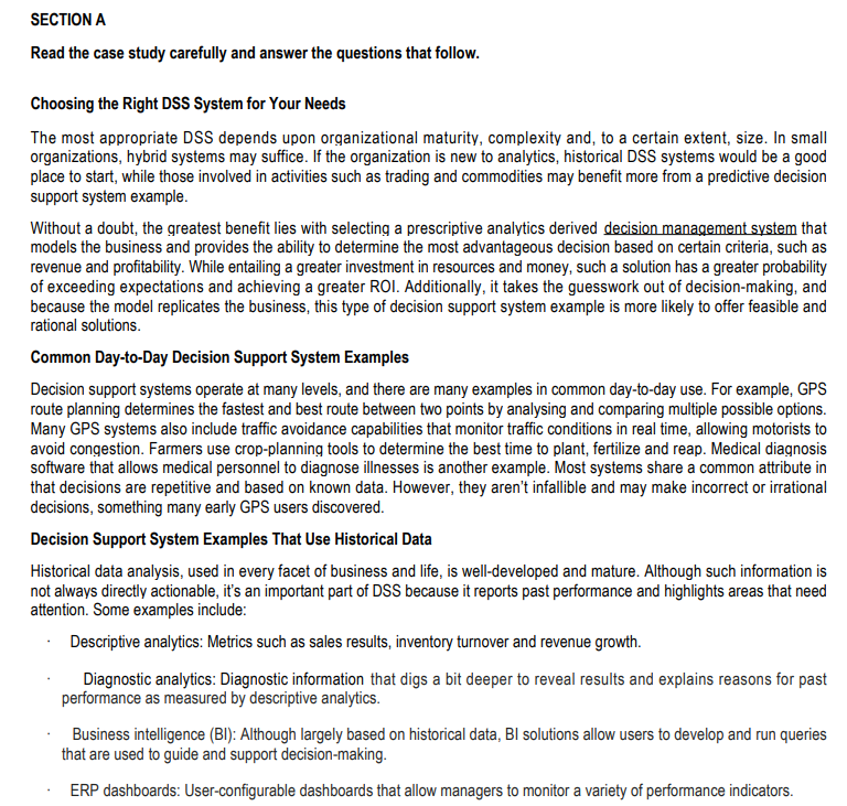  SECTION A Read the case study carefully and answer the questions