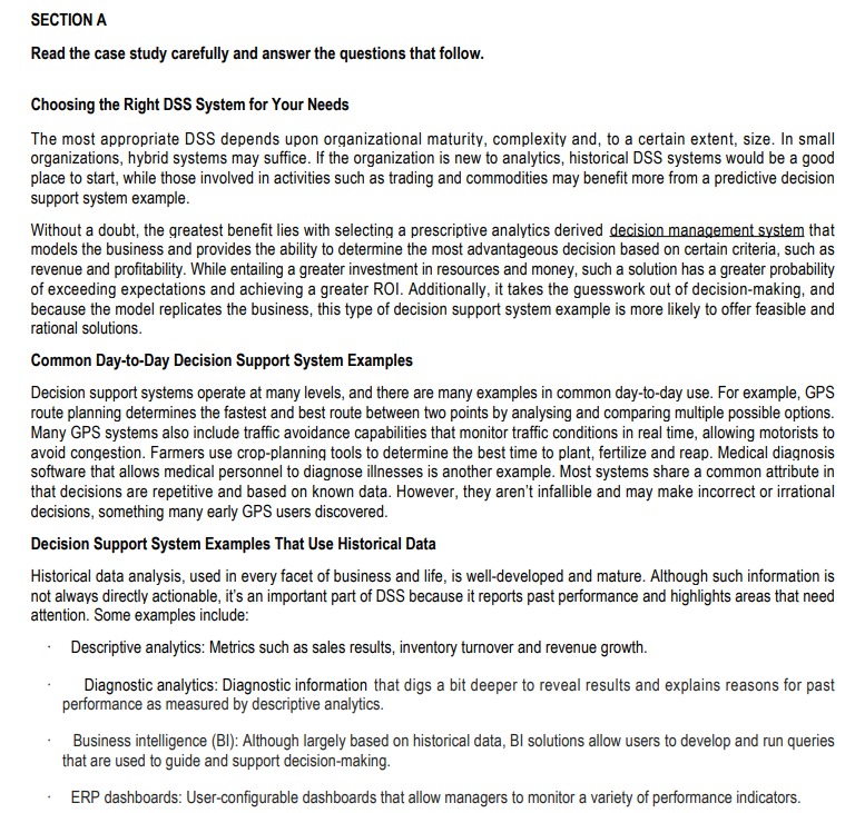  SECTION A Read the case study carefully and answer the questions