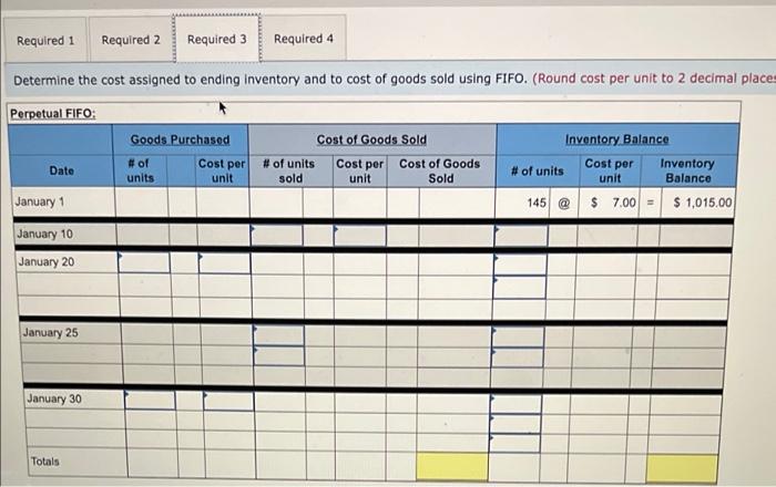 Date Activities Units Acquired at Cost Jan. 1 Beginning inventory Units sold