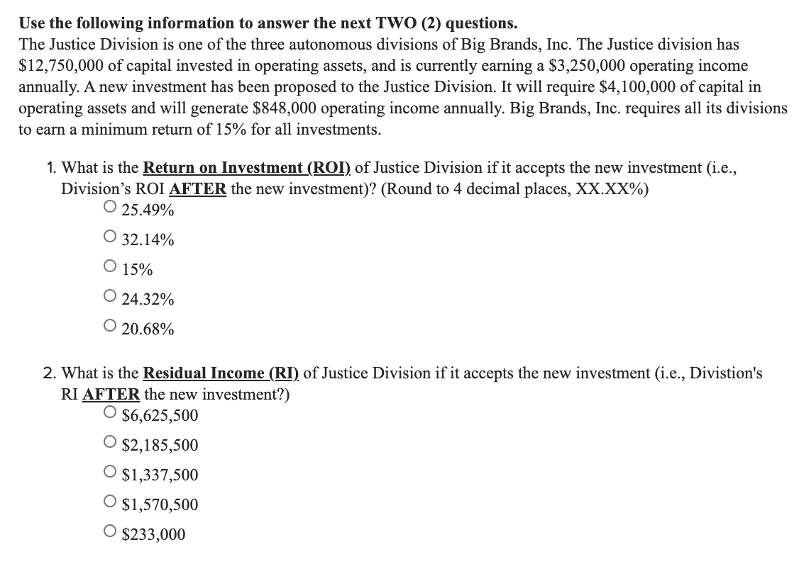  Use the following information to answer the next TWO (2) questions.