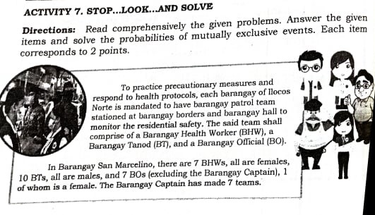 Answer the following:Topic: mutually exclusive event and non-mutually exclusive event. ACTIVITY 7.