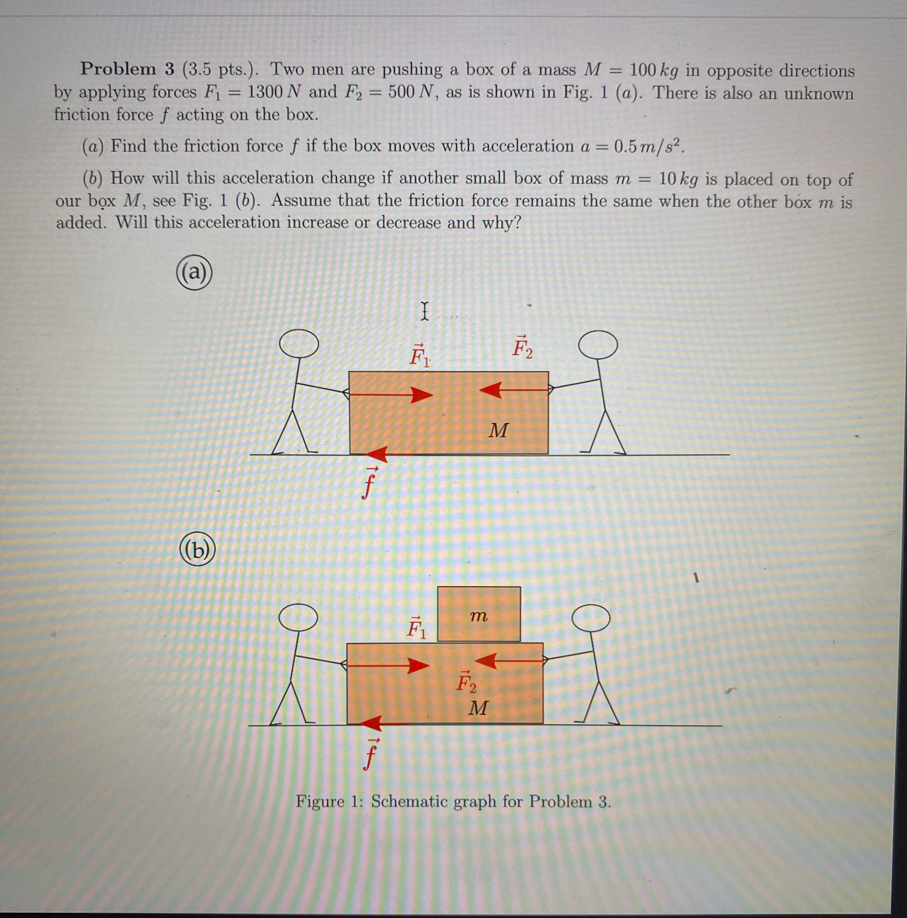  Problem 3 (3.5 pts.). Two men are pushing a box of
