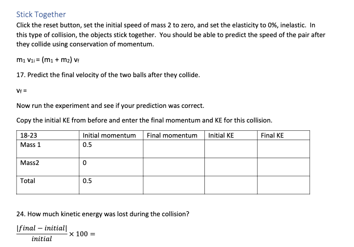 by clicking in the lower right. Set the initial velocity of mass
