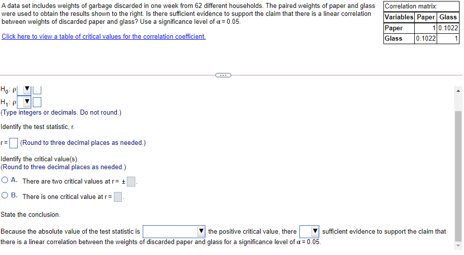  A data set includes weights of garbage discarded in one week
