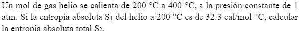 Un mol de gas helio se calienta de 200 'C a 400