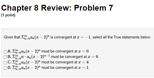 series. OA. et OB. In(6) C. Arctan(6) D. sin(6) DE. cos(6)Chapter 8