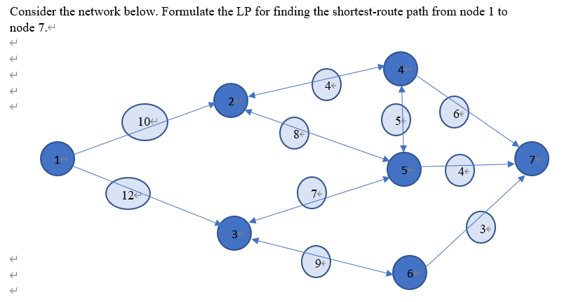  Consider the network below. Formulate the LP for finding the shortest-route