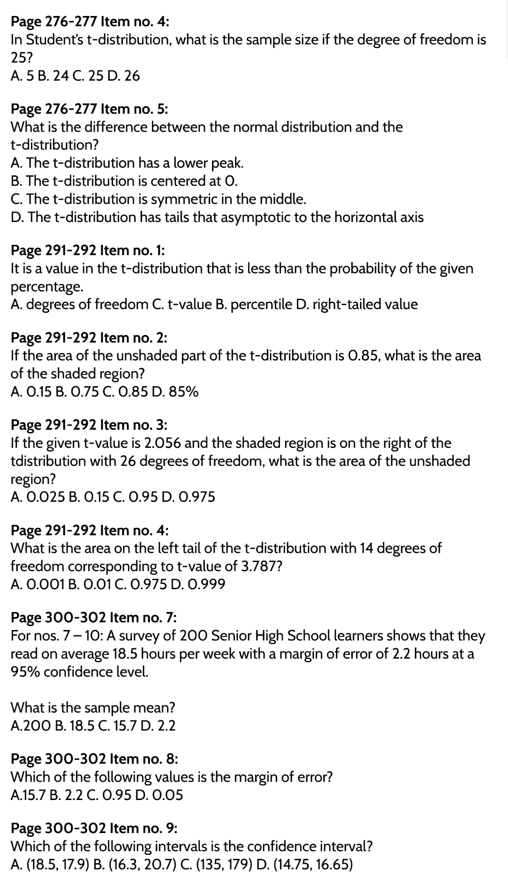 the following questions: Page 276-277 Item no. 3: When do we consider