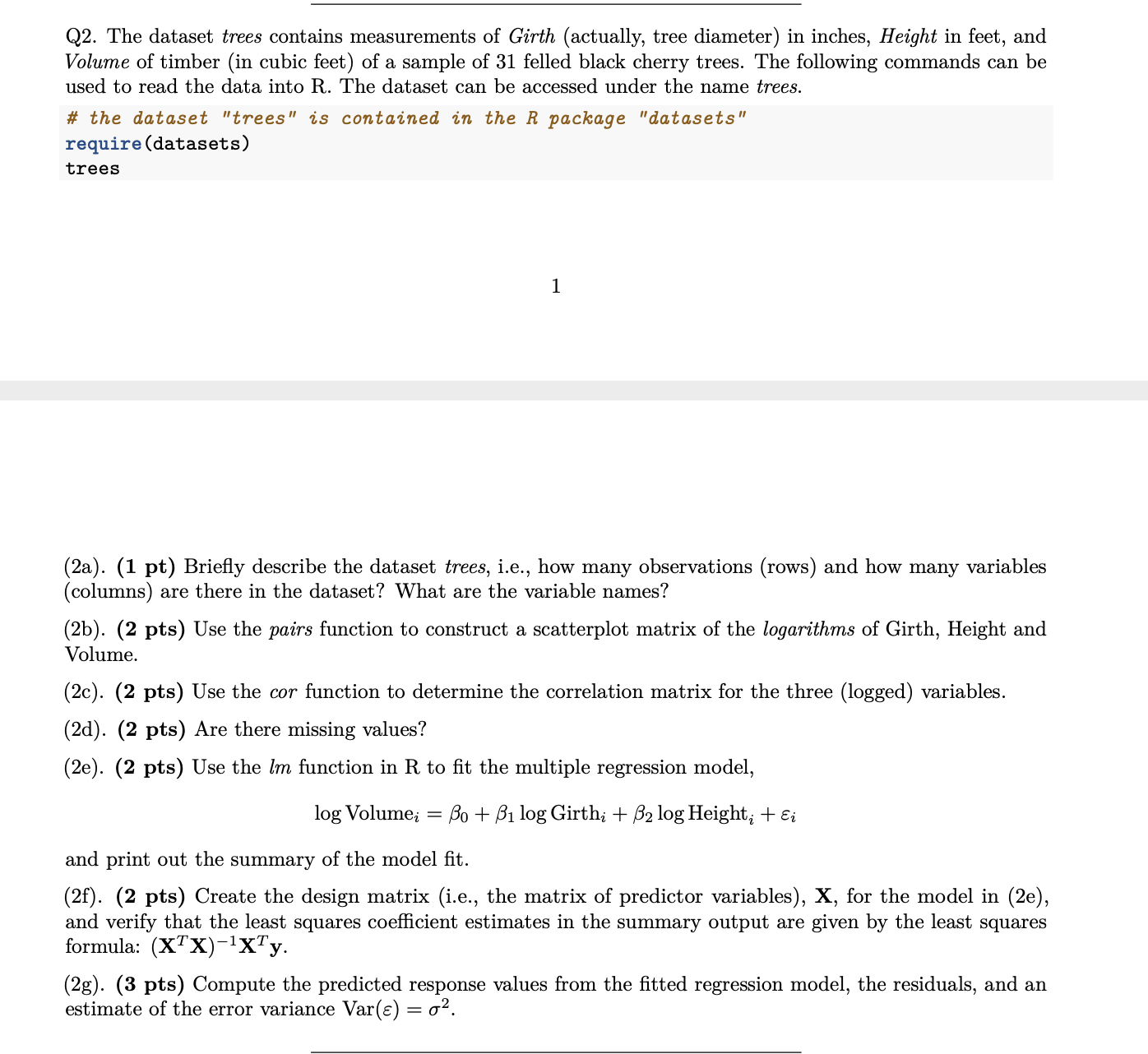 Please help with questions 2f and 2g ONLY.The first image is the