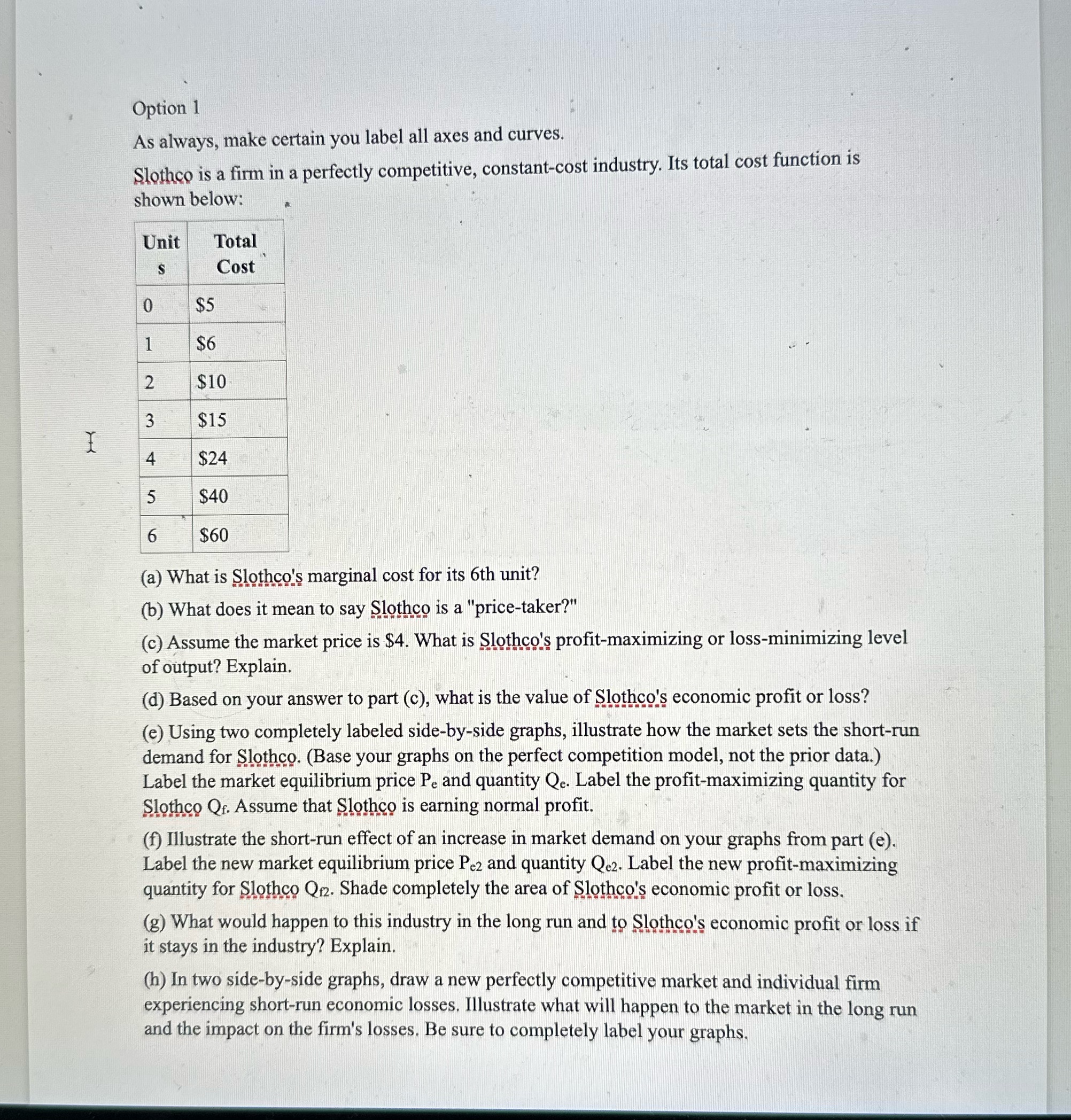  Option 1 As always, make certain you label all axes and