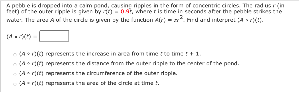  A pebble is dropped into a calm pond, causing ripples in