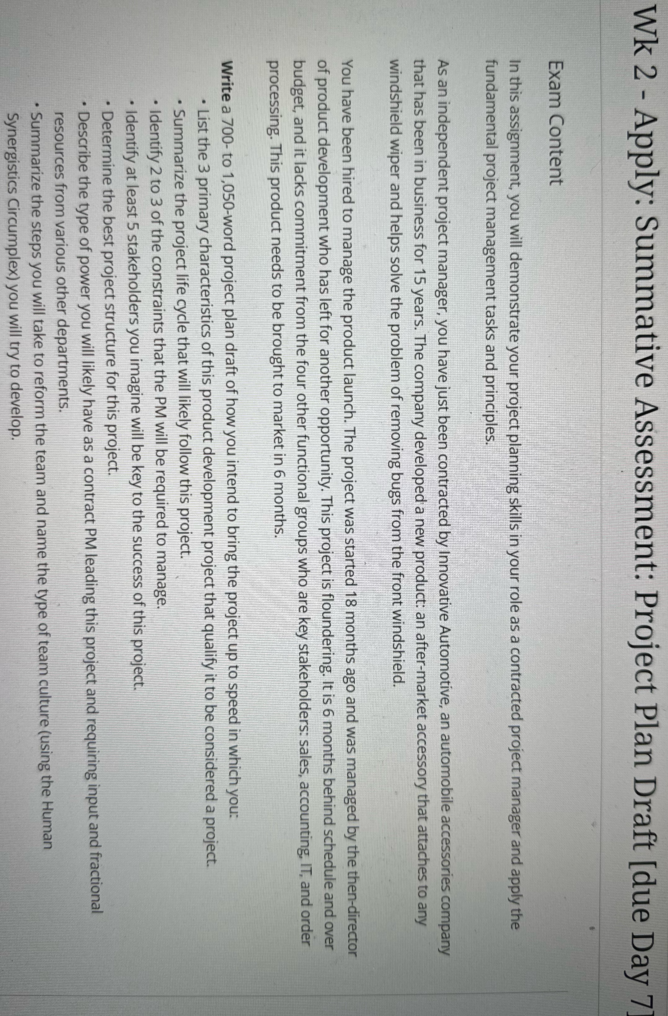  Wk 2 - Apply: Summative Assessment: Project Plan Draft [due Day