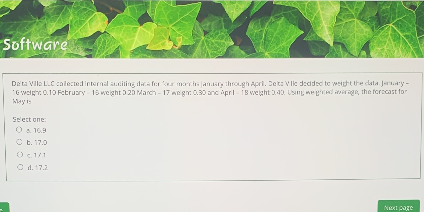 Software Delta Ville LLC collected internal auditing data for four months