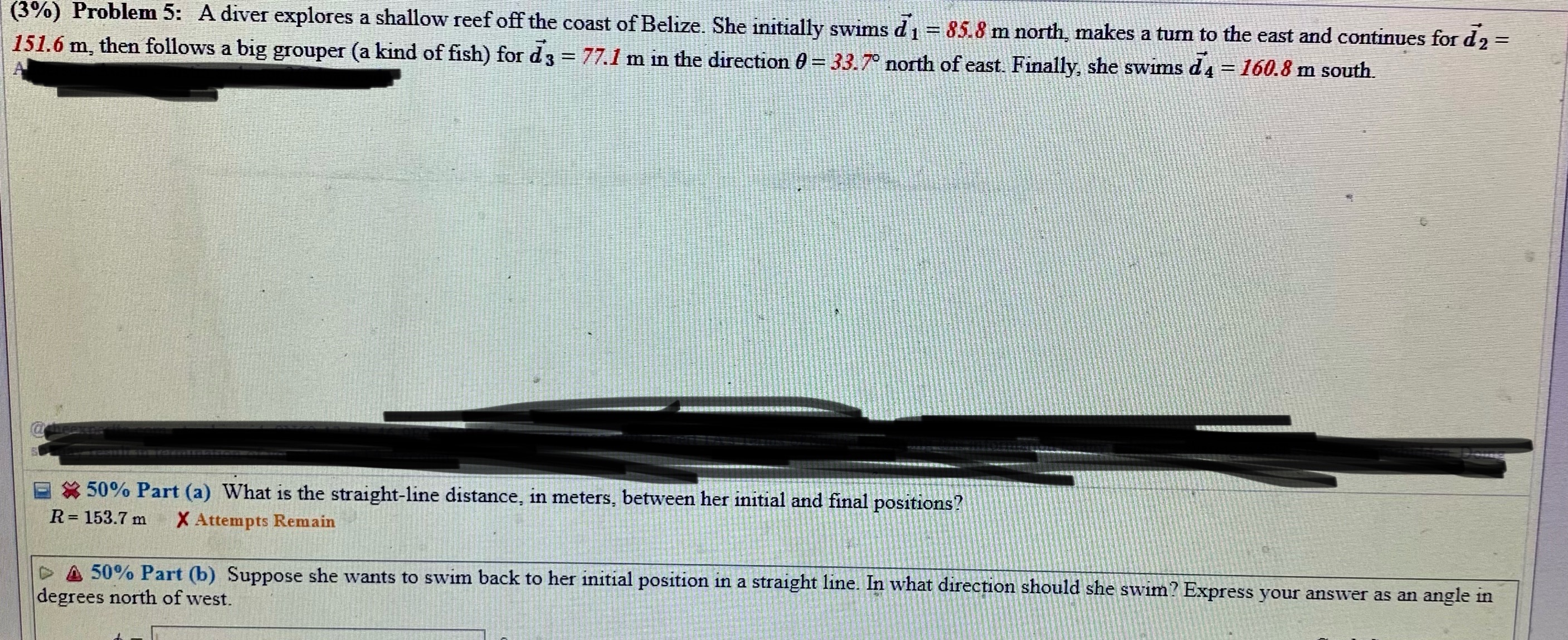 Please help solve A and B. Problem 5: A diver explores a