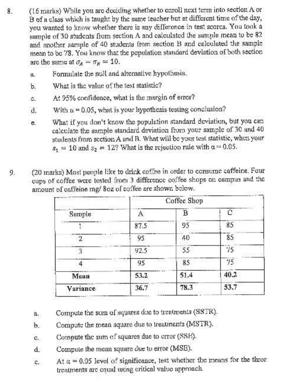  8. (16 marks) While you arc deciding whether to enroll next