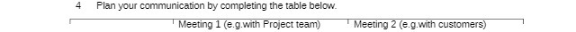 Flan your communication by completing the table belcw. Meeting I (egwith Project