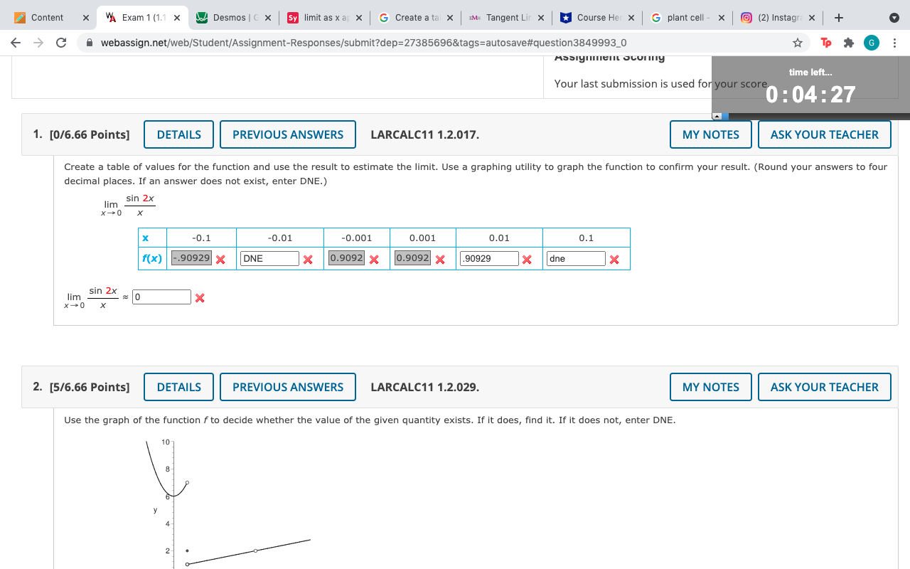 Content x Exam 1 (1.' x Desmoslr x limit as xac x
