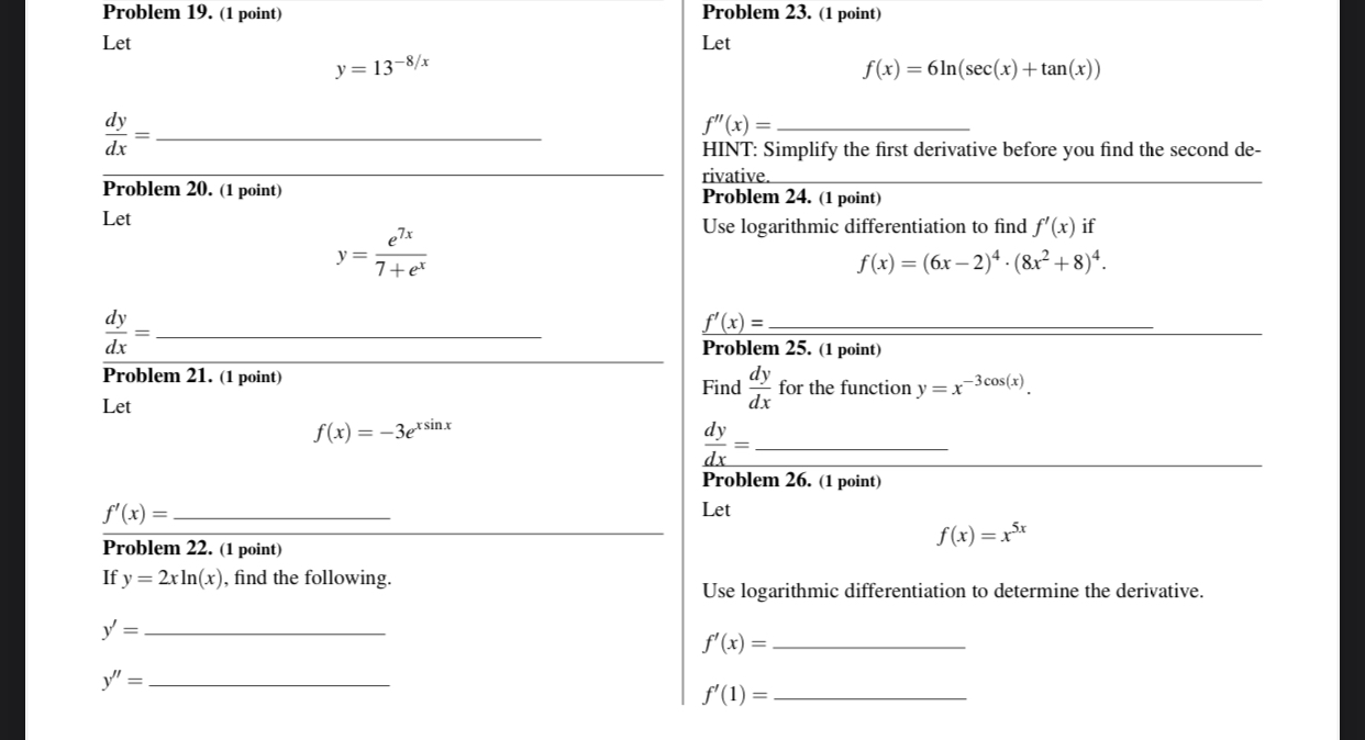  Problem 19. (1 point) Problem 23. (1 point) Let Let y