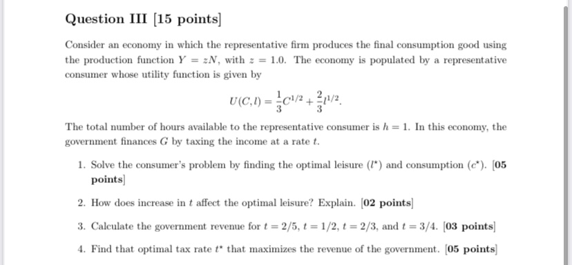 Hello, I need the answer to this question please. Question III [15