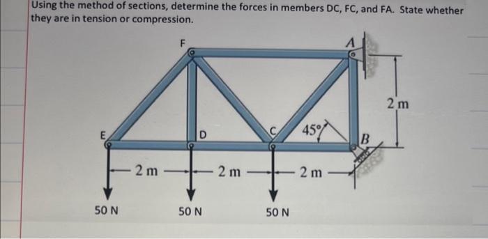  Using the method of sections, determine the forces in members DC,
