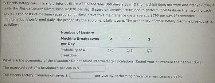  A Florida lottery machine and printer at Store #8302 operates 360
