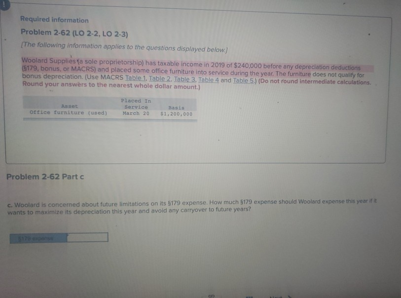has taxable income in 2019 of $240,000 before any depreciation deductions ($179,