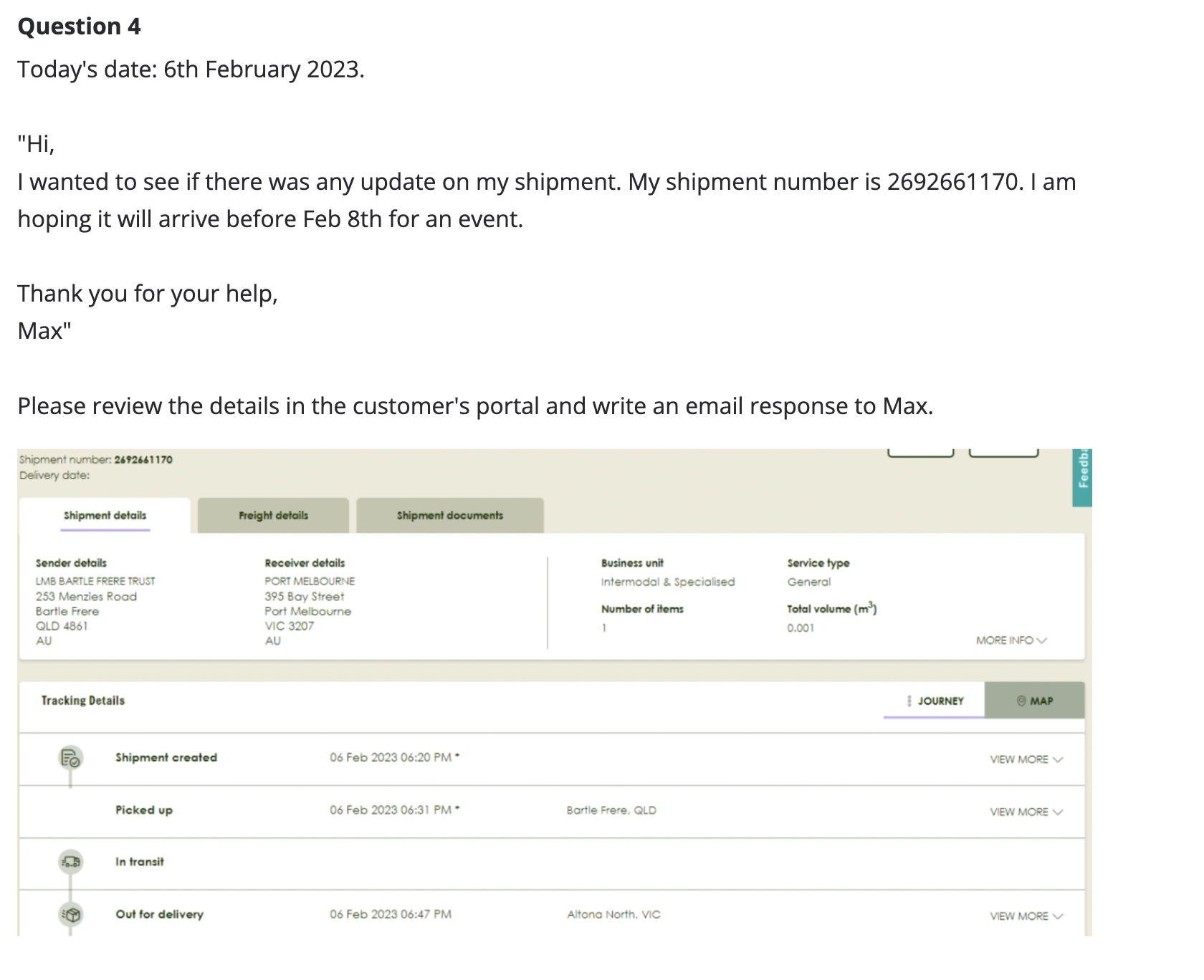please type the answer below, Question 4 Today's date: 6th February 2023.