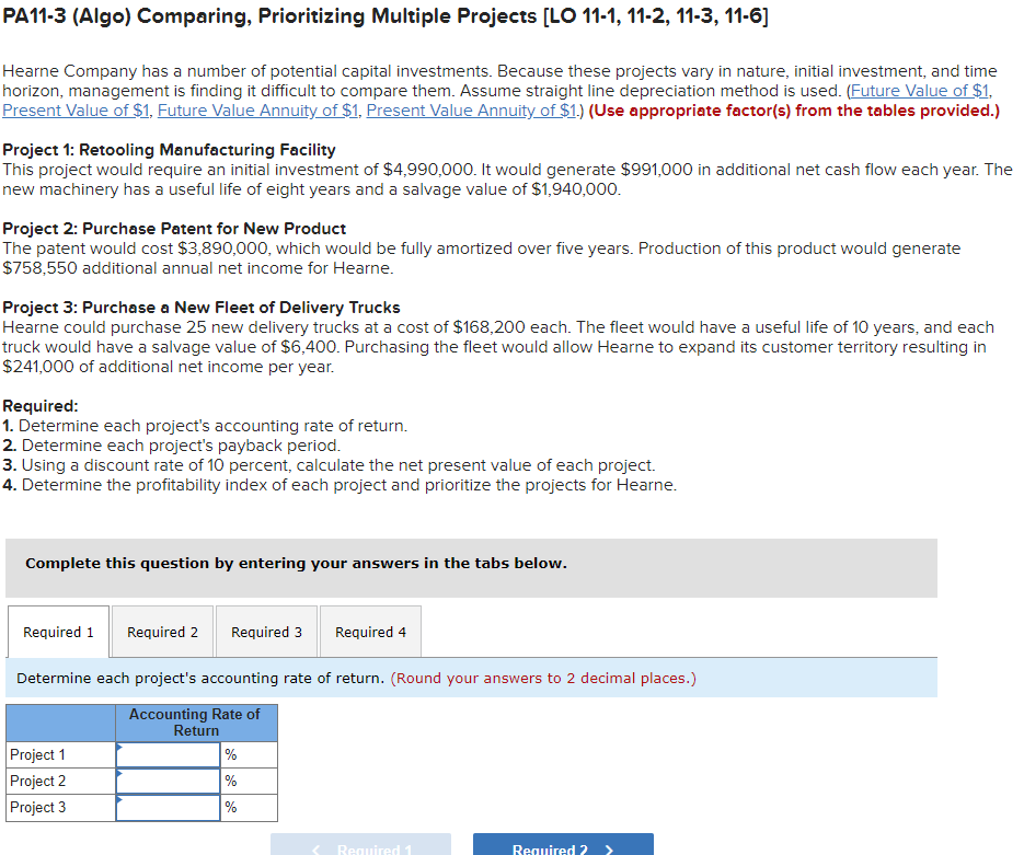  PA11-3 (Algo) Comparing, Prioritizing Multiple Projects [LO 11-1, 11-2, 11-3, 11-6]