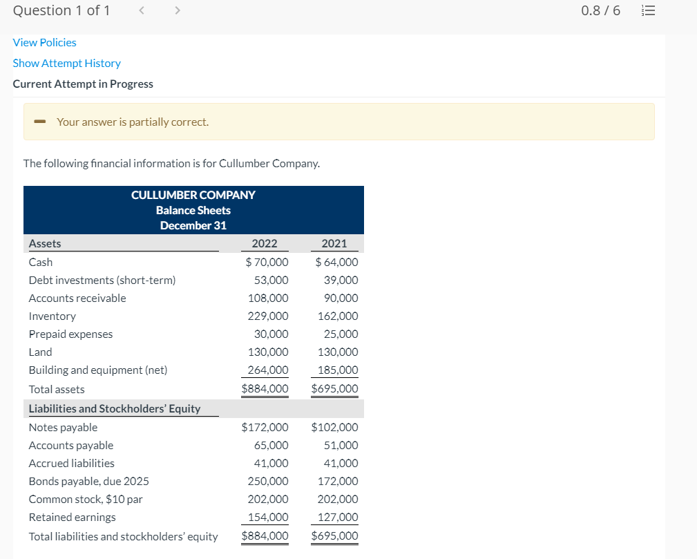 Question 1 of 1 View Policies Show Attempt H istory Current Attempt