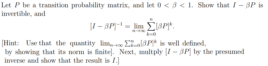  Let P be a transition probability matrix, and let 0 >E_[BP|*