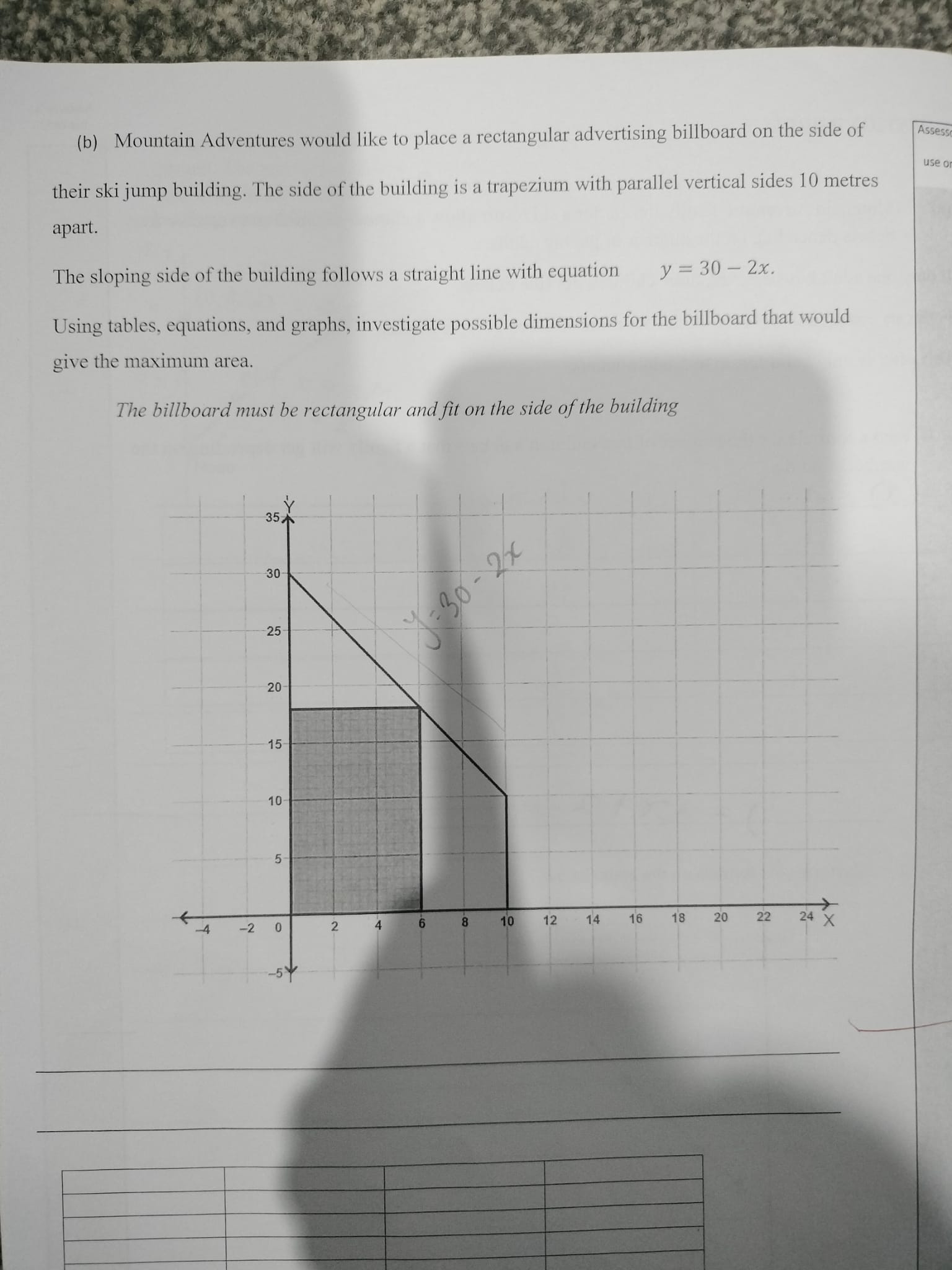 (b) Mountain Adventures would like to place a rectangular advertising billboard