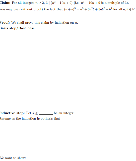 Prove the following using proof by induction: Claim: For all integers n