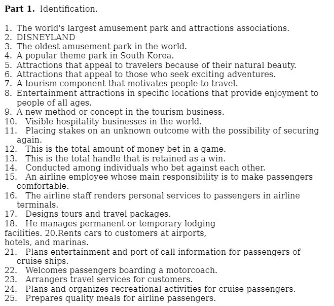 Part 1. Identication. . The world's largest amusement park and attractions