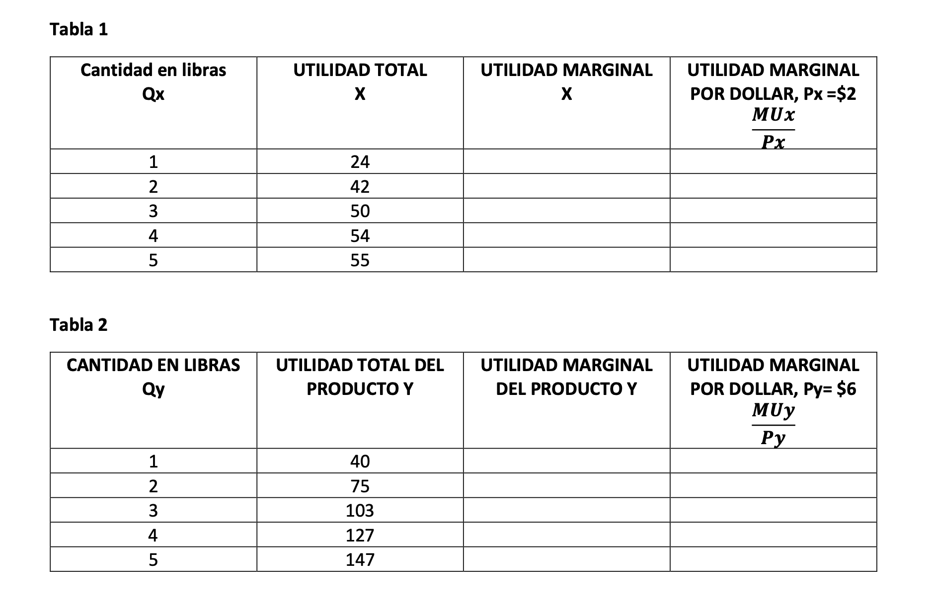 Tabla 1 Cantidad en libras Qx 1 2 3 4 5 Tabla