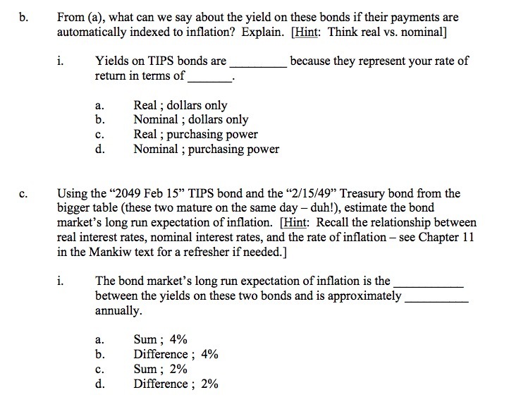  b. From (a), what can we say about the yield on